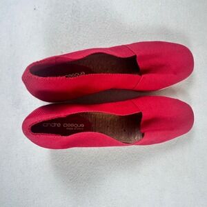 Andre Assous Red Canvas Espadrille Wedge Shoes Made in Spain Womens 10 In Insole